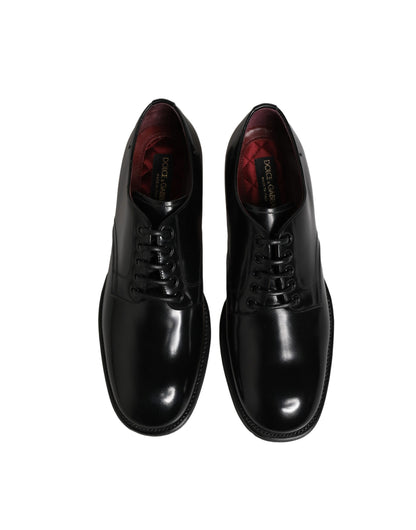 Dolce & Gabbana Black Calfskin Leather Derby Dress Shoes