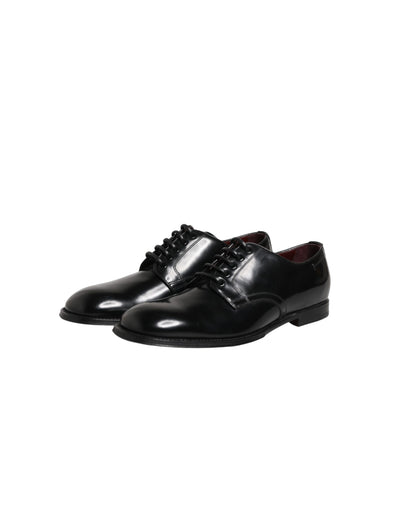 Dolce & Gabbana Black Calfskin Leather Derby Dress Shoes
