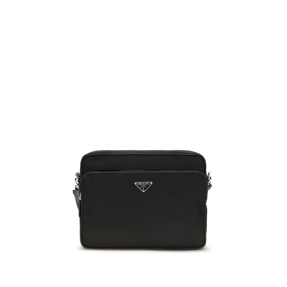 Prada Black Re-Nylon Faux Leather Shoulder Bag