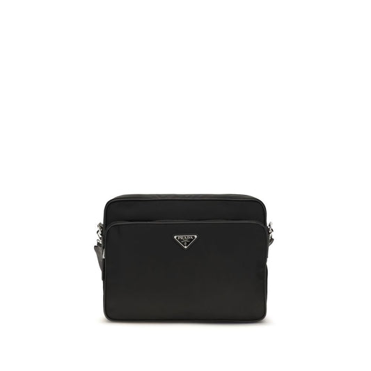 Prada Black Re-Nylon Faux Leather Shoulder Bag