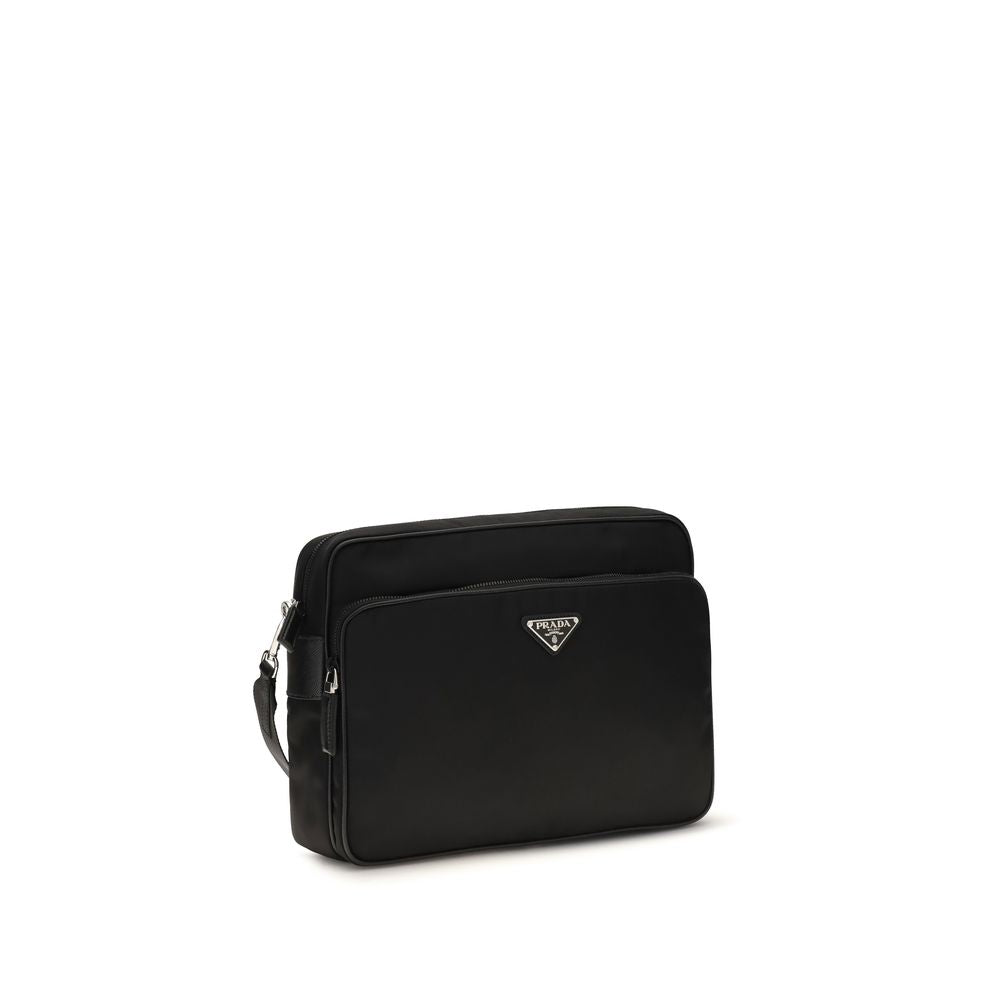 Prada Black Re-Nylon Faux Leather Shoulder Bag