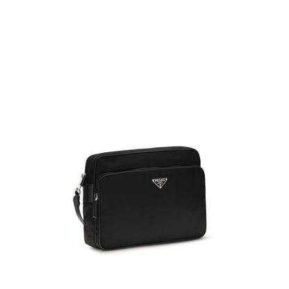 Prada Black Re-Nylon Faux Leather Shoulder Bag