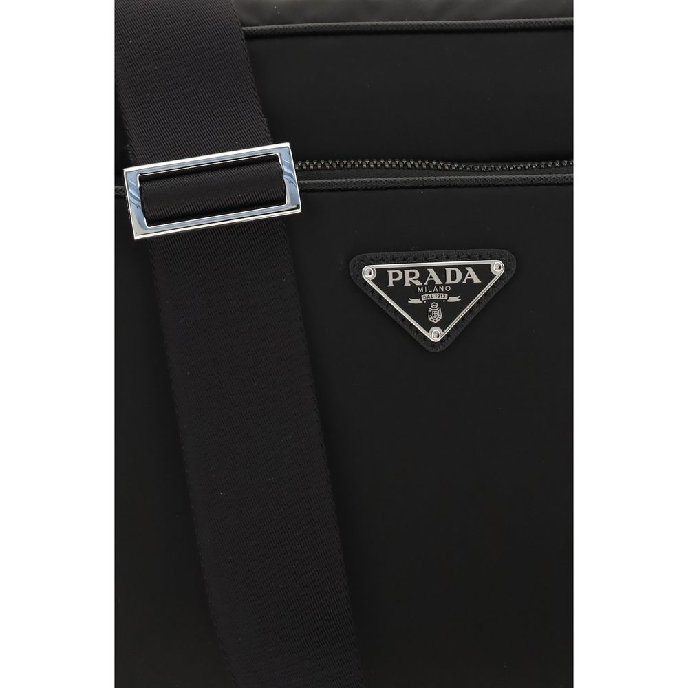 Prada Black Re-Nylon Faux Leather Shoulder Bag