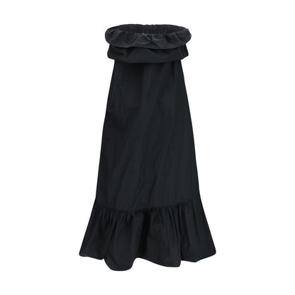 Saint Laurent Black Ruched-Bodice Technical-Canvas Maxi Dress