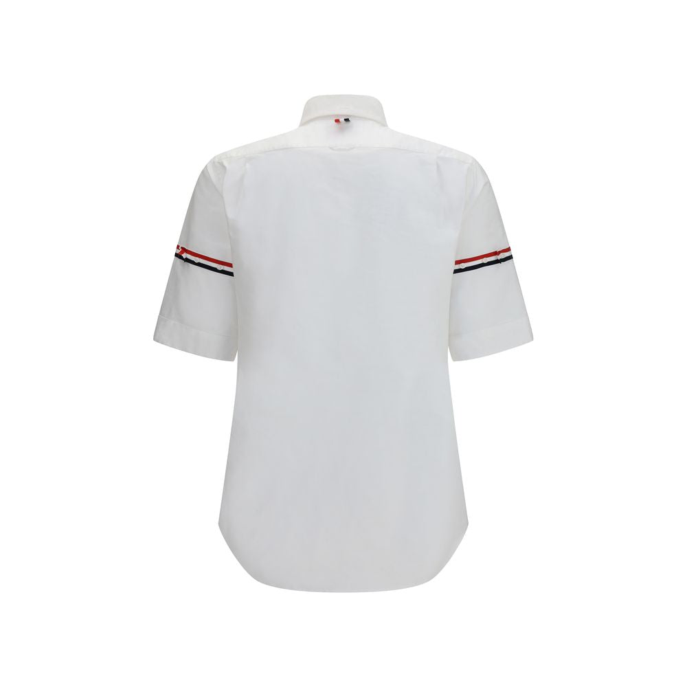 Thom Browne White Cotton Short-Sleeve Shirt with Contrast Stripes