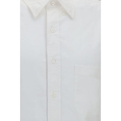 Thom Browne White Cotton Short-Sleeve Shirt with Contrast Stripes
