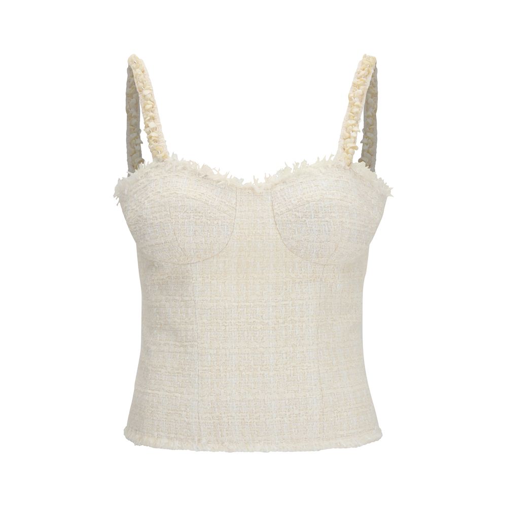 Balmain Beige Tweed Top with Pearl Straps