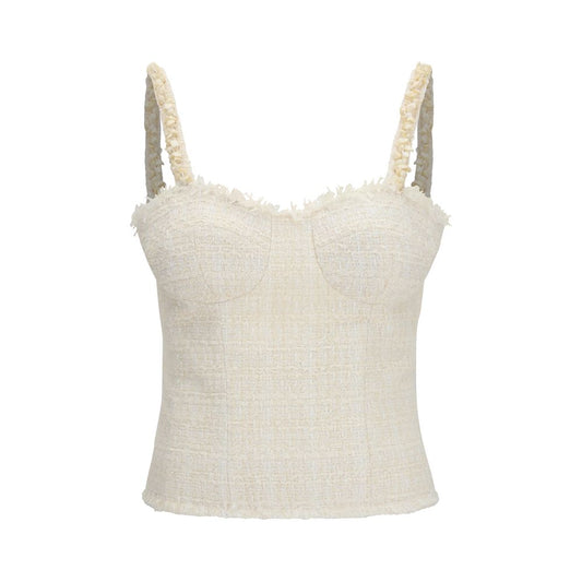Balmain Beige Tweed Top with Pearl Straps