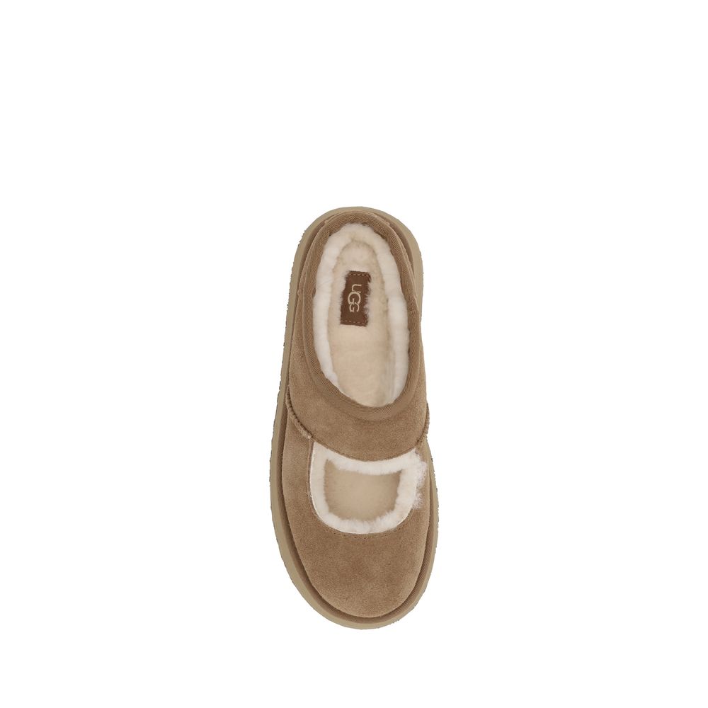 UGG Bea Mary Jane Slippers - Beige Leather Flats