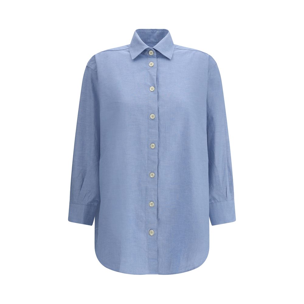 Deperlu Blue Cotton Shirt - Elegant Oversized Comfort