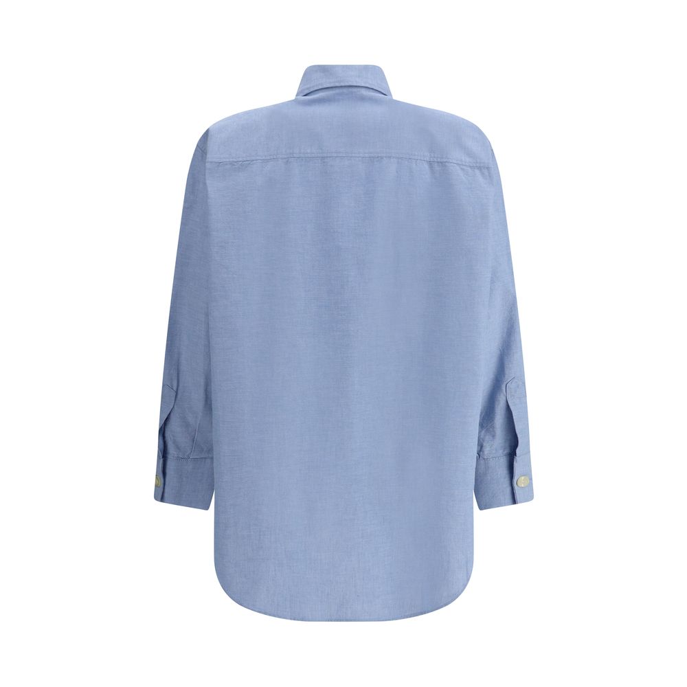Deperlu Blue Cotton Shirt - Elegant Oversized Comfort