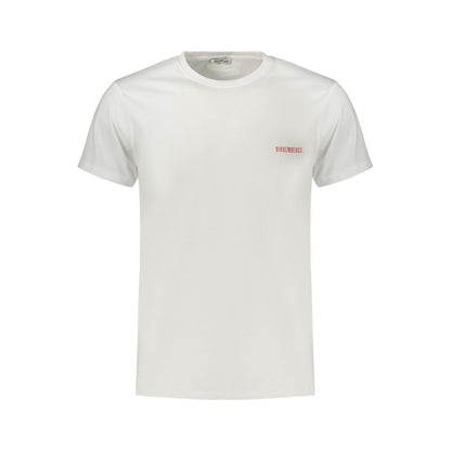 Bikkembergs White Cotton Short-Sleeve T-Shirt with Vertical Stripes and Logo Print