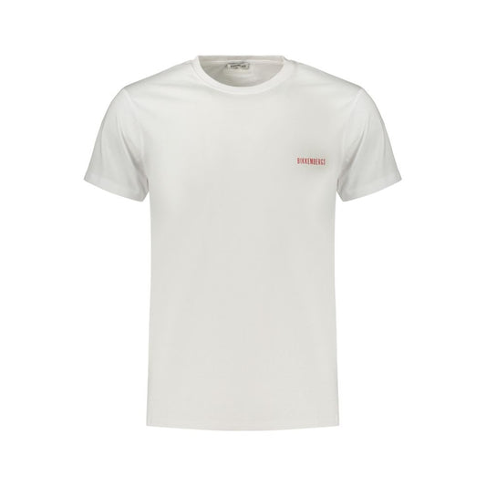 Bikkembergs White Cotton Short-Sleeve T-Shirt with Vertical Stripes and Logo Print