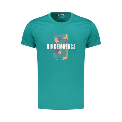 Bikkembergs Green Cotton Short-Sleeve T-Shirt with Logo and Print