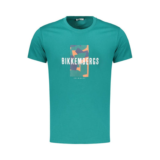 Bikkembergs Green Cotton Short-Sleeve T-Shirt with Logo and Print