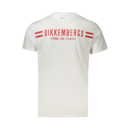 Bikkembergs White Cotton Short-Sleeve T-Shirt with Vertical Stripes and Logo Print
