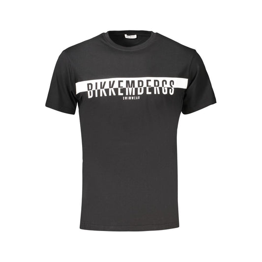 Bikkembergs Black Cotton Short-Sleeved T-Shirt with Half Logo Print