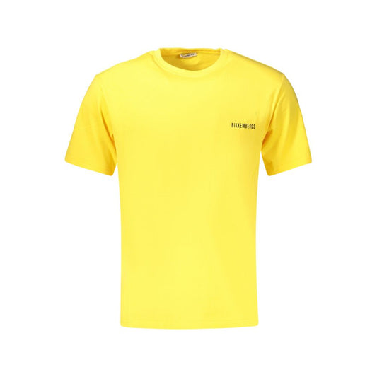 Bikkembergs Yellow Pupino Cotton T-Shirt – Bold Sport-Inspired Crew Neck with Signature Logo Print