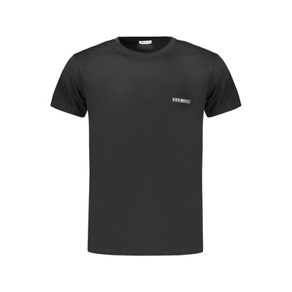 Bikkembergs Black Cotton T-Shirt with Vertical Stripes and Logo Print