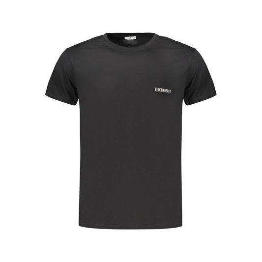Bikkembergs Black Cotton T-Shirt with Vertical Stripes and Logo Print