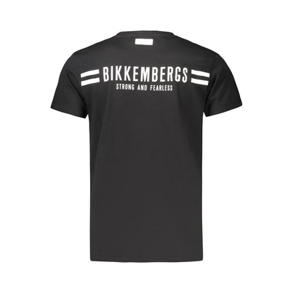 Bikkembergs Black Cotton T-Shirt with Vertical Stripes and Logo Print