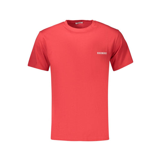 Bikkembergs Red Pupino Cotton T-Shirt – Bold Short-Sleeved Crew Neck with Logo Print