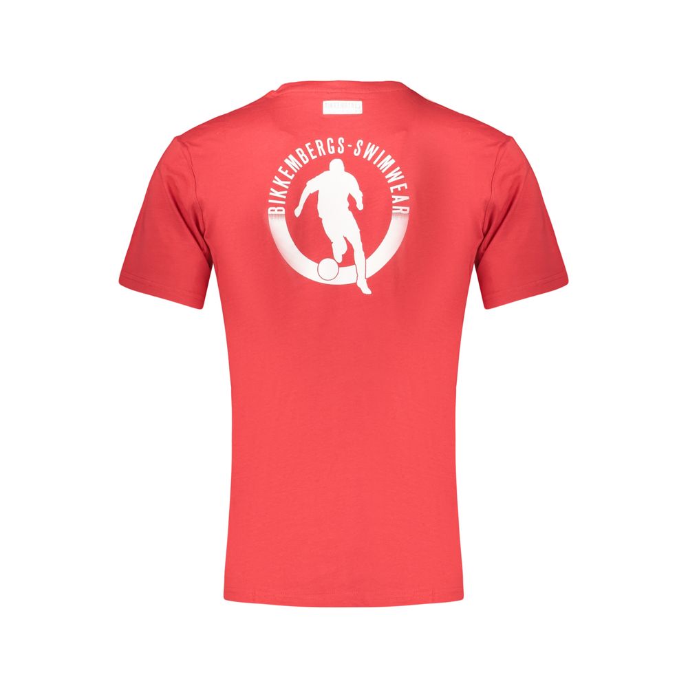 Bikkembergs Red Pupino Cotton T-Shirt – Bold Short-Sleeved Crew Neck with Logo Print