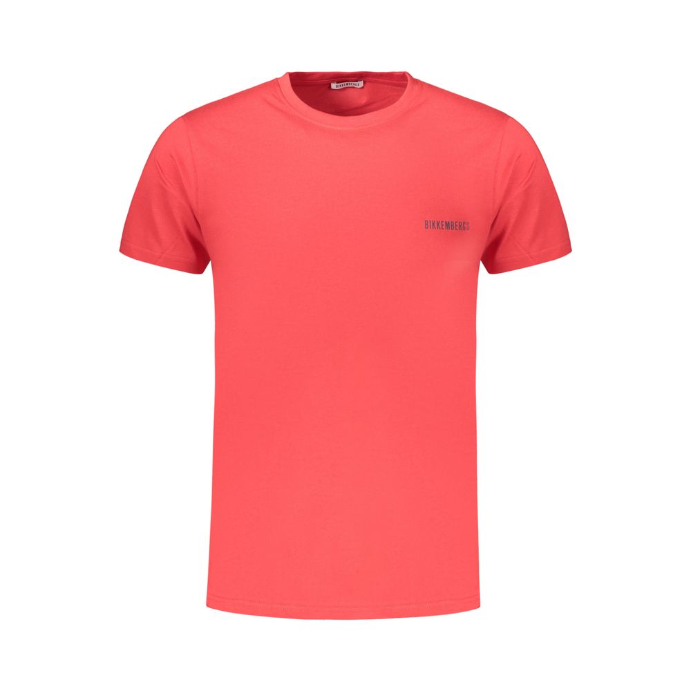 Bikkembergs Bold Red Cotton T-Shirt with Vertical Stripes and Signature Logo