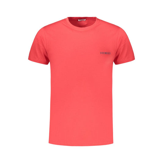 Bikkembergs Bold Red Cotton T-Shirt with Vertical Stripes and Signature Logo