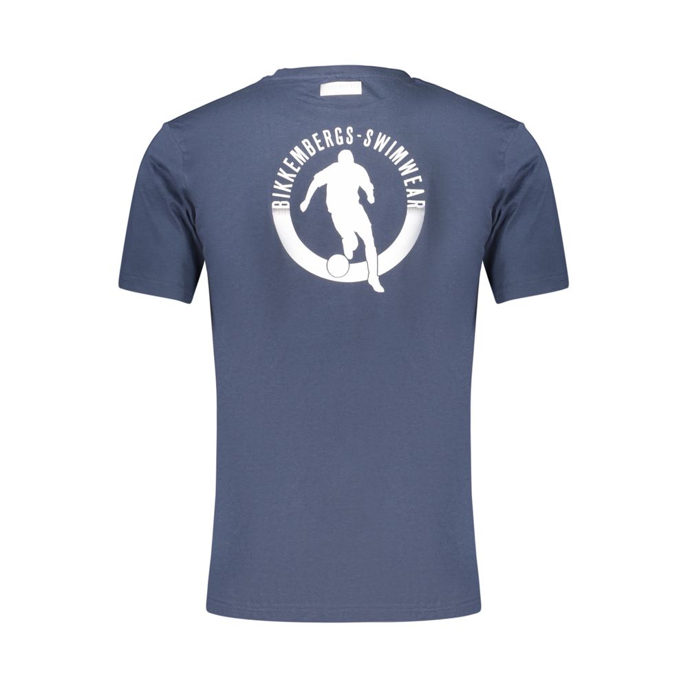 Bikkembergs Blue Pupino Cotton T-Shirt with Crew Neck and Logo Print