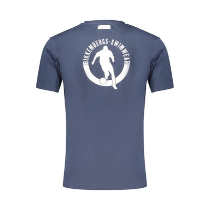Bikkembergs Blue Pupino Cotton T-Shirt with Crew Neck and Logo Print