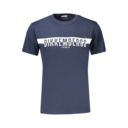 Bikkembergs Bold Blue Cotton Crew Neck T-Shirt with Half Logo Print