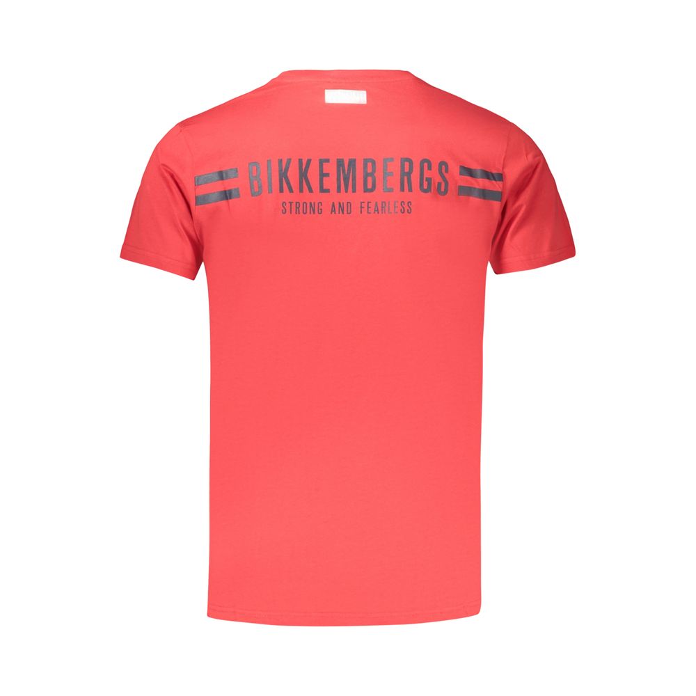 Bikkembergs Bold Red Cotton T-Shirt with Vertical Stripes and Signature Logo