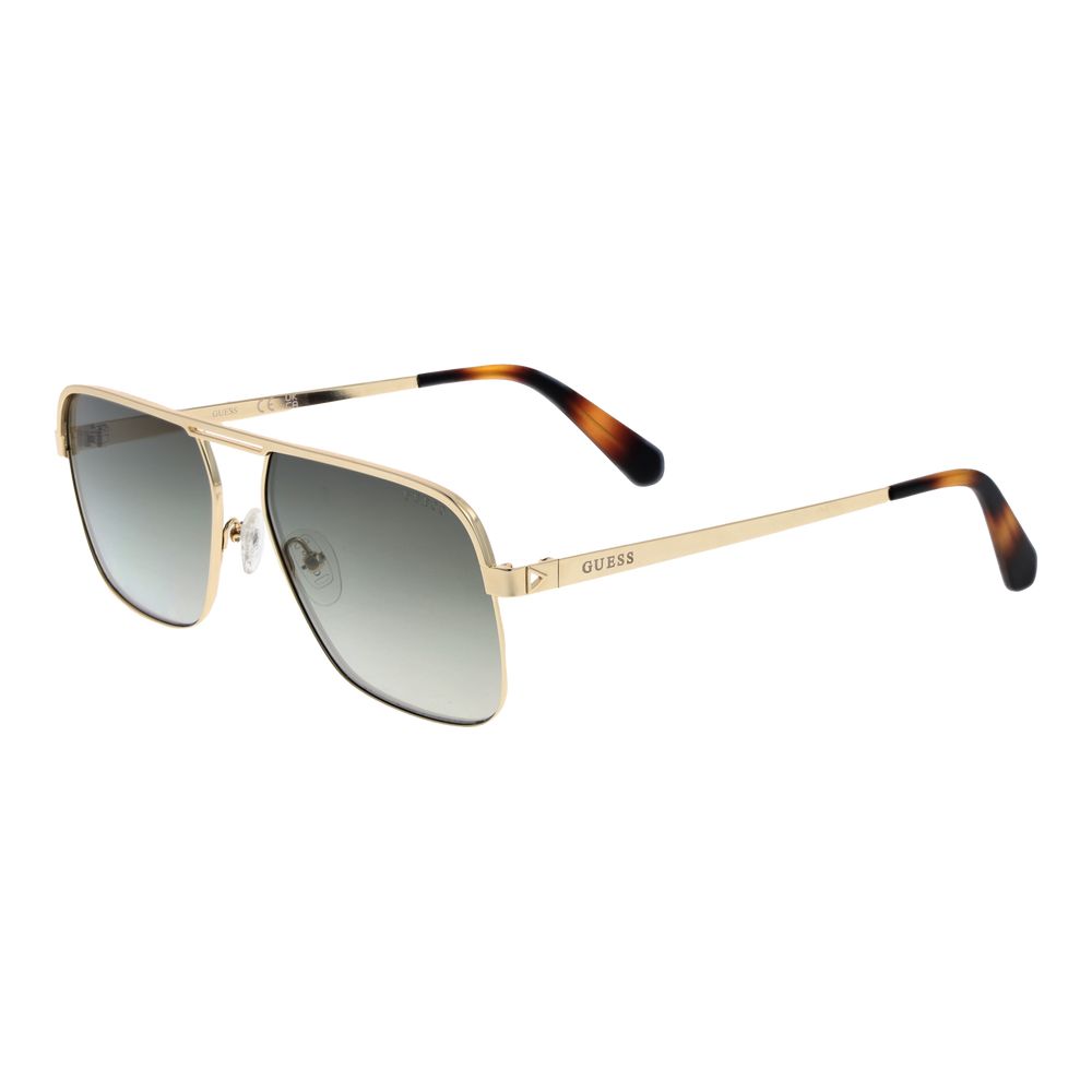 Guess Men’s Sunglasses – Gold Full-Rim Frame, Green Mirrored Lenses