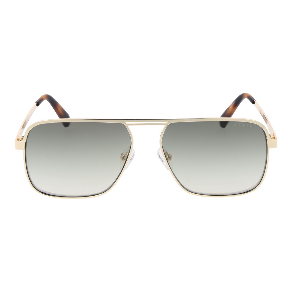 Guess Men’s Sunglasses – Gold Full-Rim Frame, Green Mirrored Lenses