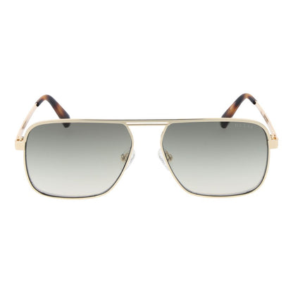 Guess Men’s Sunglasses – Gold Full-Rim Frame, Green Mirrored Lenses