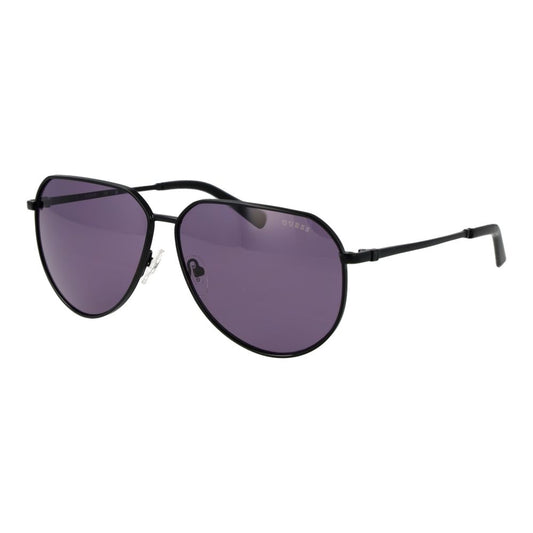 Guess Men’s Sunglasses – Black Aviator Frame, Purple Lenses