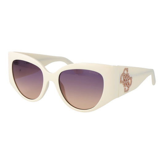 Guess Women’s Sunglasses – White Cat Eye Frame, Purple Mirrored Lenses