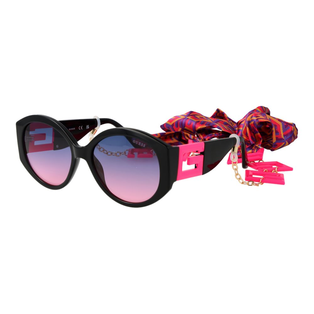 Guess Women’s Sunglasses – Black Round Frame, Blue Gradient Lenses