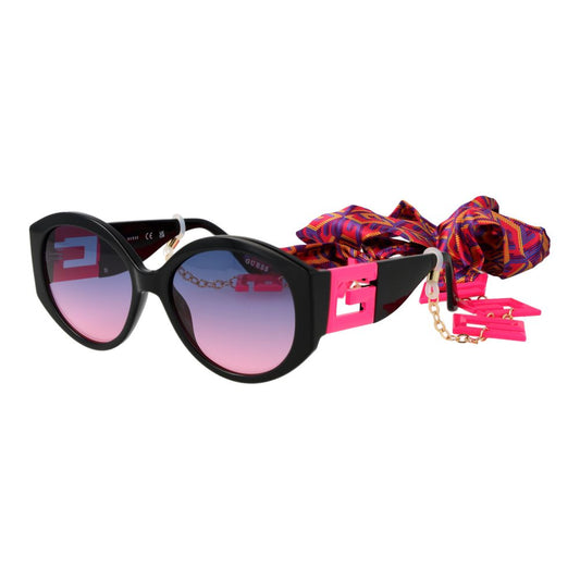 Guess Women’s Sunglasses – Black Round Frame, Blue Gradient Lenses