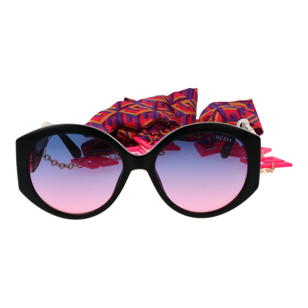 Guess Women’s Sunglasses – Black Round Frame, Blue Gradient Lenses