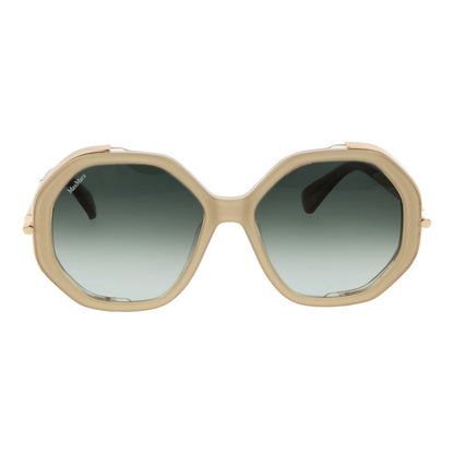 Max Mara Women’s Sunglasses – Beige Full-Rim Frame, Turquoise Gradient Lenses