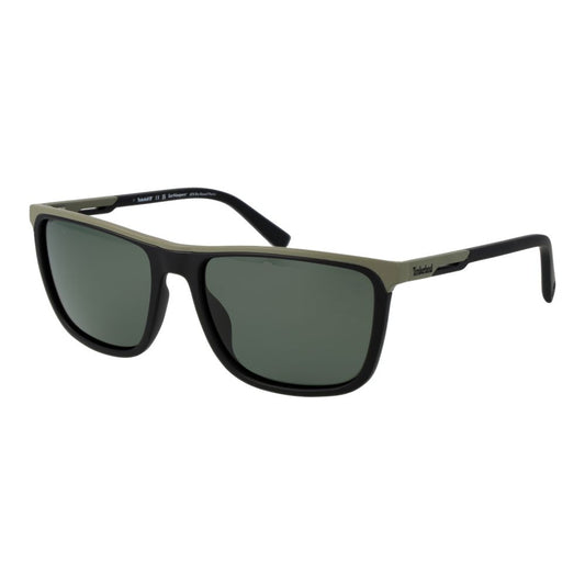 Timberland Men's Sunglasses – Black Plastic Frame, Green Lenses