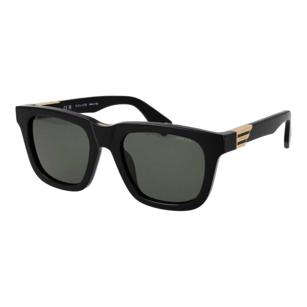 Police Men’s Sunglasses – Black Rectangle Frame, Green Lenses