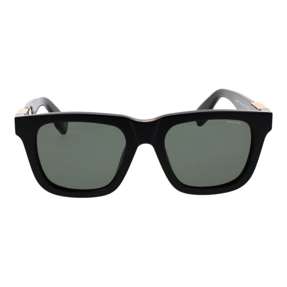 Police Men’s Sunglasses – Black Rectangle Frame, Green Lenses