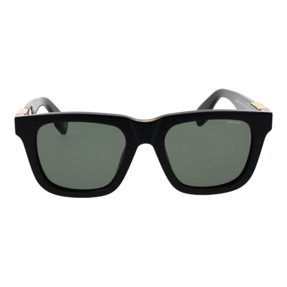 Police Men’s Sunglasses – Black Rectangle Frame, Green Lenses