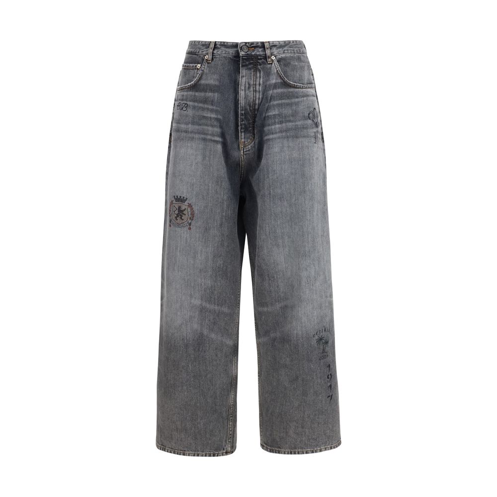 Balenciaga Gray Cotton Tattoo Baggy Pants