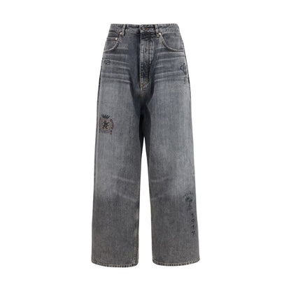 Balenciaga Gray Cotton Tattoo Baggy Pants