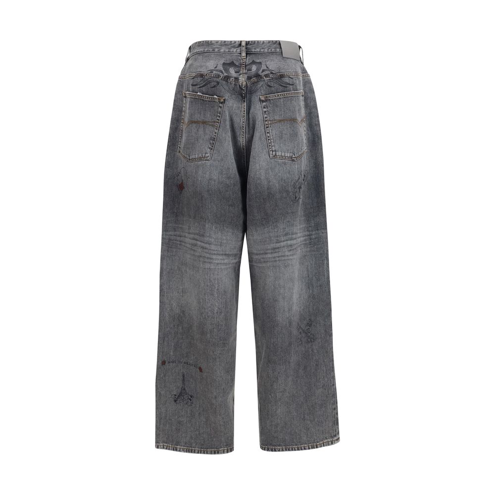 Balenciaga Gray Cotton Tattoo Baggy Pants