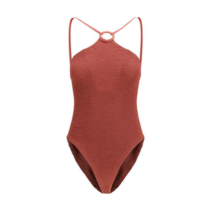 Hunza G Jasmin Metallic Rosewood Crinkle One-Piece Swimsuit